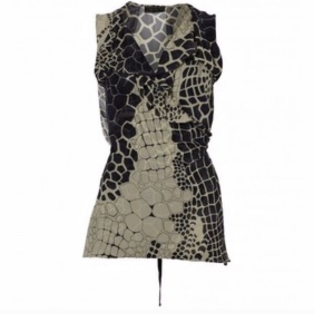 All Saints Messene Wrap Animal Silk Ruffle Blouse
